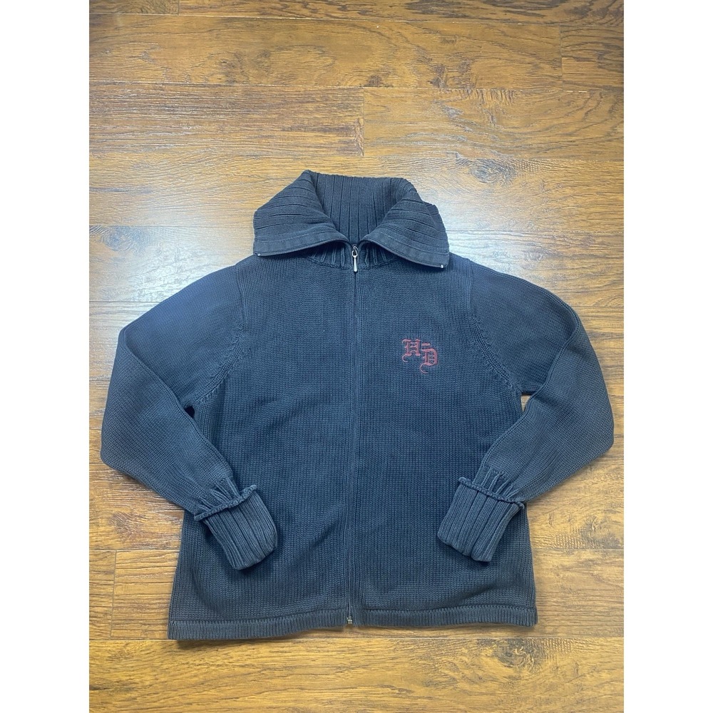 Harley Davidson Womens Black Full Zip Cotton Knit Sweater Logo Size‎ 1W Gothic